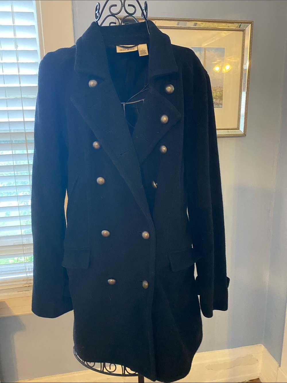 DKNY Black Double-Breasted Pea Coat